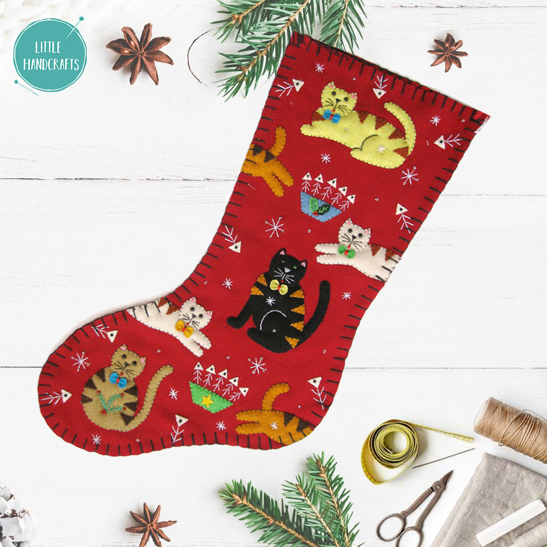 18 Handmade Christmas Kitty Cats Stocking Mantle Decorations Little